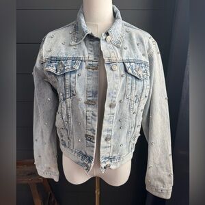Jess Lea Glimpse of Glamour Lightwash Denim Studded Jean Jacket Size Small